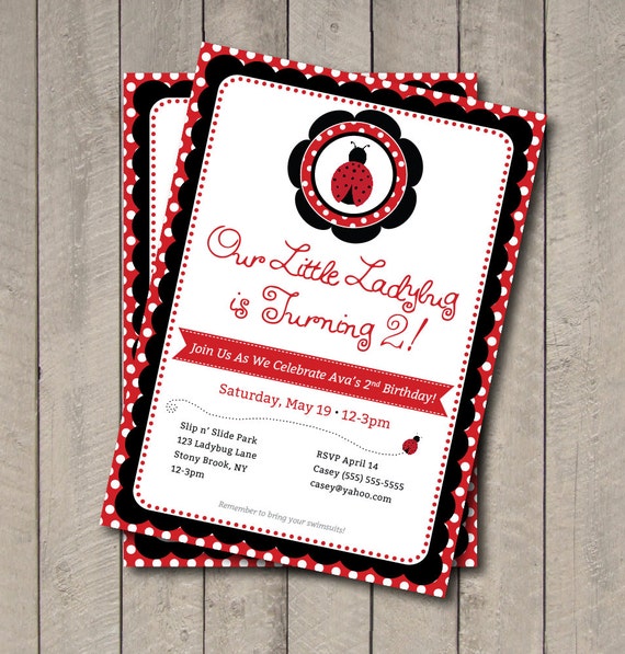 Ladybug Birthday Party Invitation - Red & Black Ladybug Invite - Digital Printable Invite - Ladybug Invite - Ladybug Invitation Il_570xn