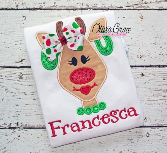 Diva Reindeer Christmas Embroidered Applique Baby Bodysuit or Girls Shirt Il_570xn