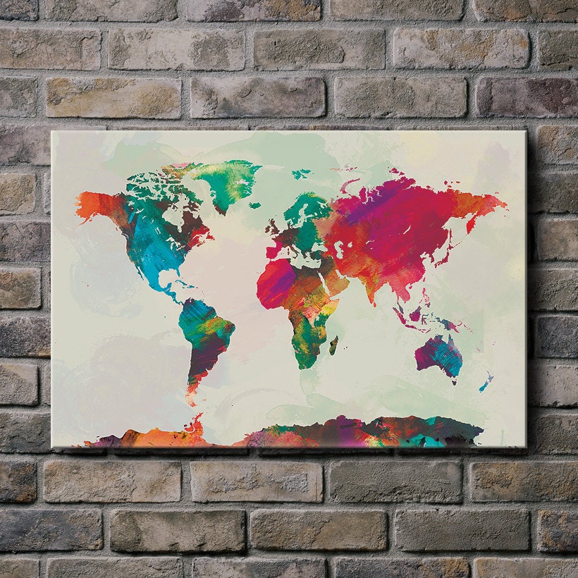 Watercolor-World-Map-Mounted-Canvas-Wall-Art-multiple-color