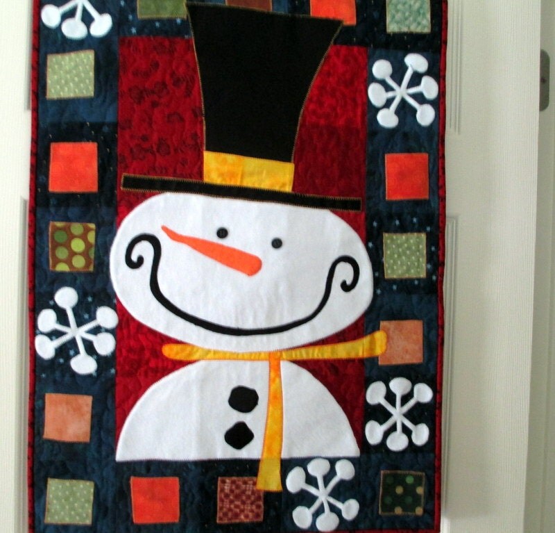 Snowman Wallhanging, Holiday Decor, Applique, Handmade, Holiday Decor, Christmas Quilt