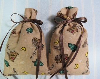 Light Brown 4"X2" Sachet-'Icy Blueberry' Fragrance-Brown Sachet-2 Cotton Fabric Herbal Sachets-Brown Ribbon-Cindy's Loft-284