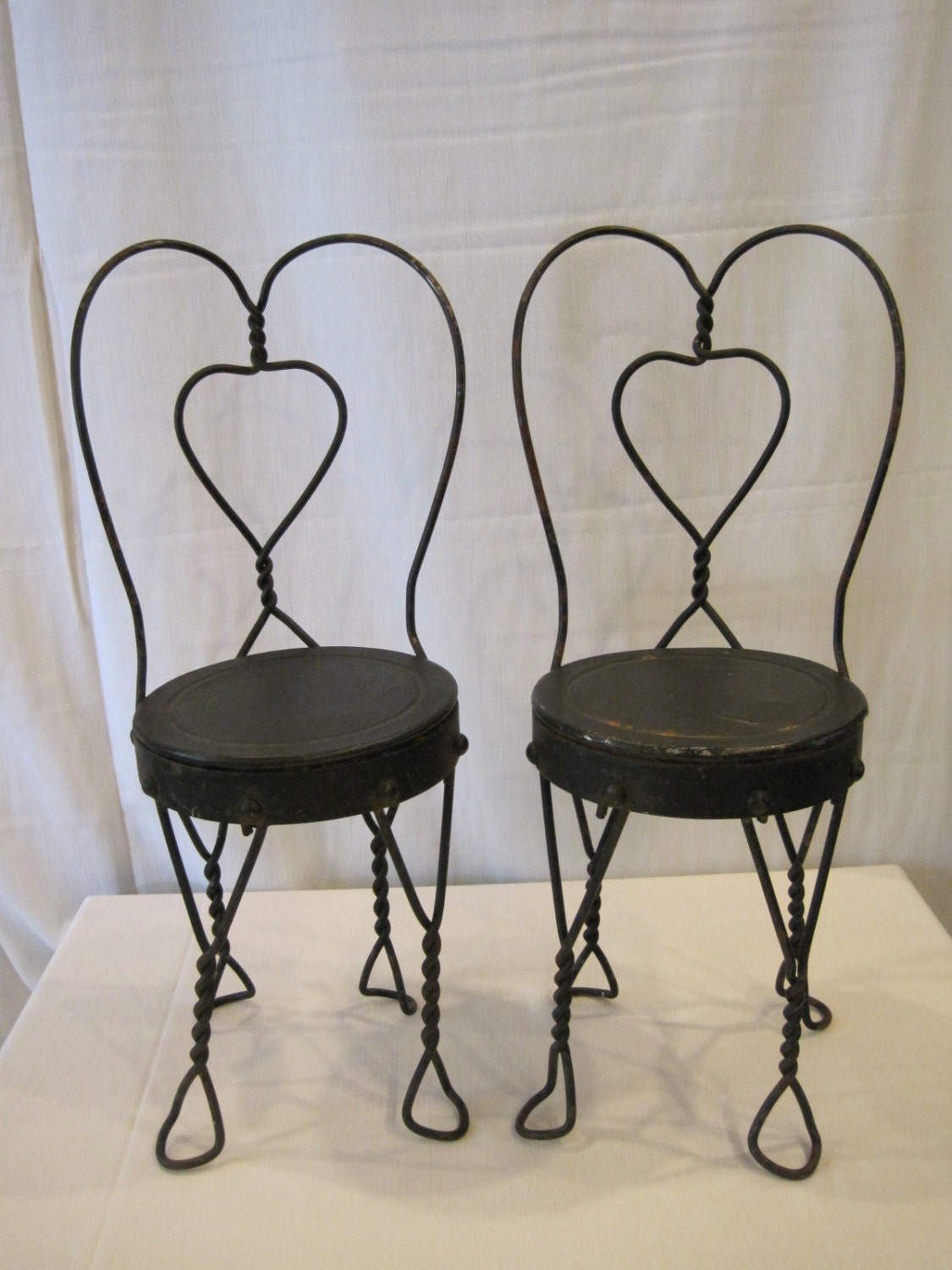 Vintage Ice Cream Parlor Chairs Twisted Metal Pair Doll Size