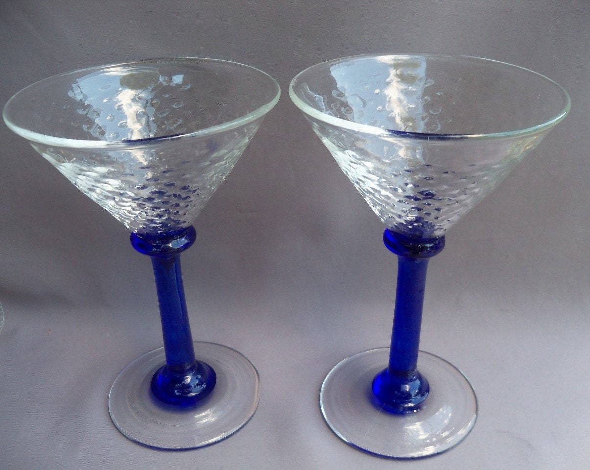 Hand Blown Glass Martini Glasses Set of 2 by Route4glass on Etsy