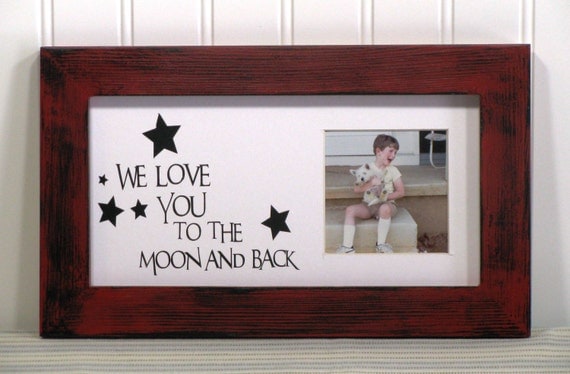 5X10 Picture Frame Distressed Wood Frame Red Black Quote Mat