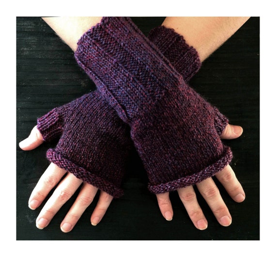 Funky Purple HandKnit Fingerless Gloves Women