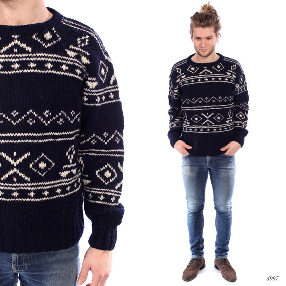 Nordic Mens Sweater . Norway Sweater . Navy Tribal Sweater