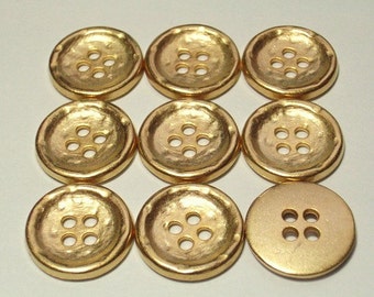 Gold Color Metal Buttons Nice Set of 9 Good Quality Sewing Buttons NOS 17mm
