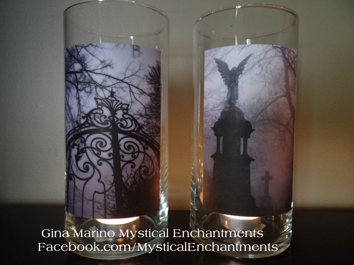 Halloween CEMETERY Large votive candle holder Set of 2
