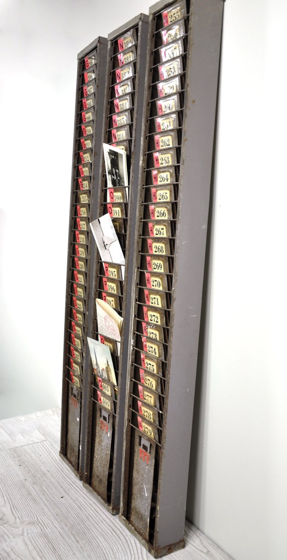 Vintage Industrial Time Card Rack / Metal Card Holder