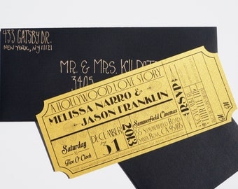 Old Hollywood, Art Deco, Gold Movie Ticket Invitation SAMPLE