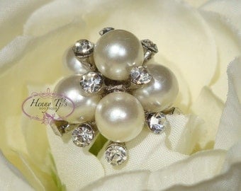 5 pcs - 25mm Crystal Rhinestone Pearl Buttons with Shank on the back - Flower Center / wedding / hair / dress / garment accessories