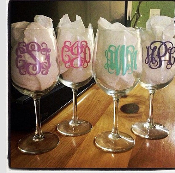 Stemmed Wine Glass PERSONALIZED with Monogram by vintagewithflair