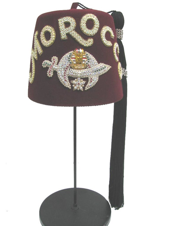 Vintage Morocco Shriners Fez With Tassel And Case Ornate 1950s