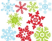 Christmas Snowflakes Cute Digital Clipart - Commercial Use OK - Christmas Graphics - Christmas Clipart - Snow, Snowflake Clipart Il_170x135