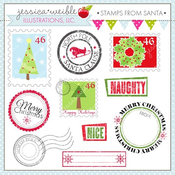 Stamps from Santa Cute Digital Clipart by JWIllustrations on Etsy