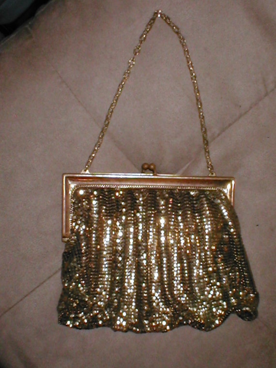 Vintage LARGE Gold Metal-Mesh Evening Purse signed WHITING