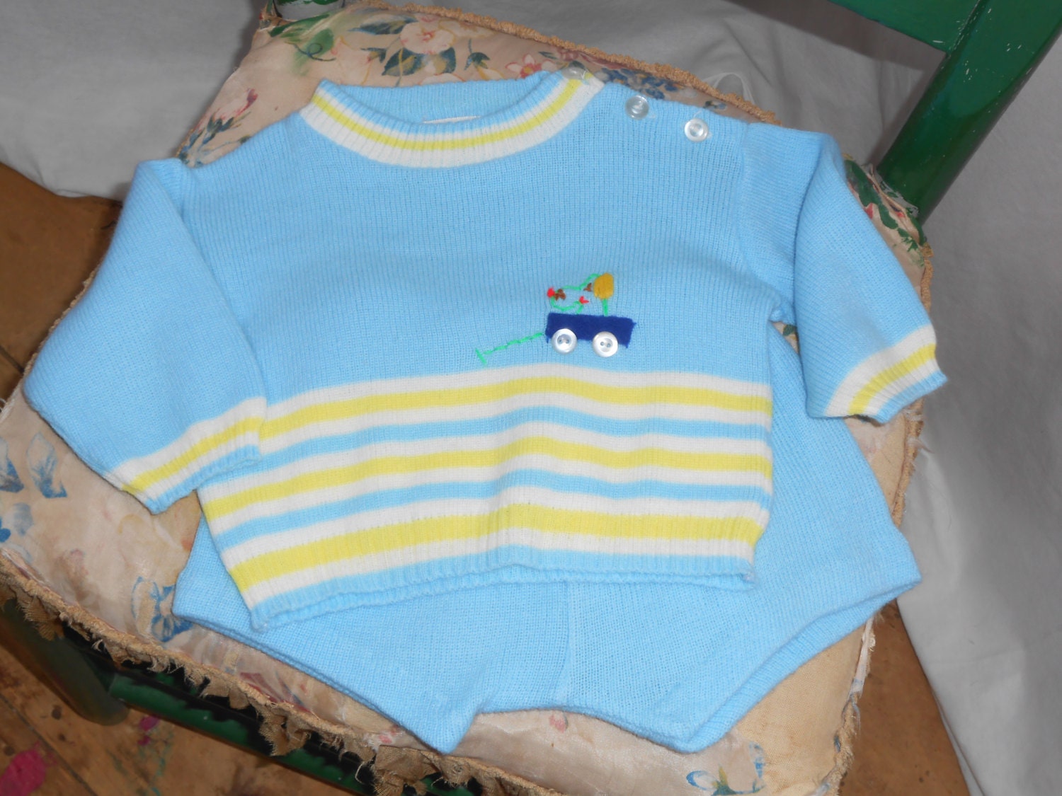 70s Baby Clothes Baby Boy's Knit 2 Piece Outfit 70s