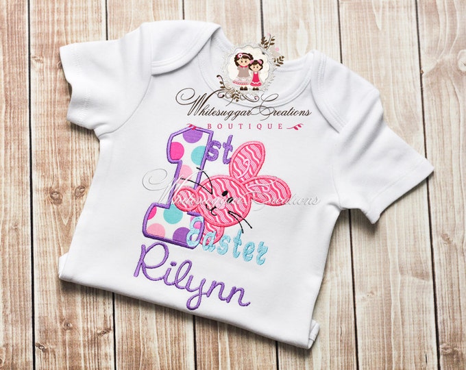 Baby Girl First Easter - Embroidered Shirt - Personalized Shirt - Easter Outfit - First Easter Shirt - Girls Bunny Shirt