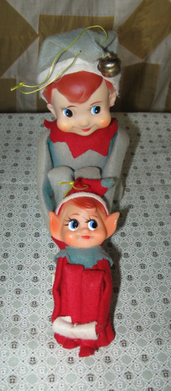 Vintage Pixie Elf Christmas Tree Ornament Elves by kccaseyfinds