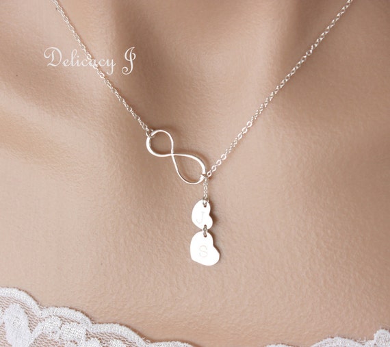 Infinity heart necklace Personalize necklace Double heart