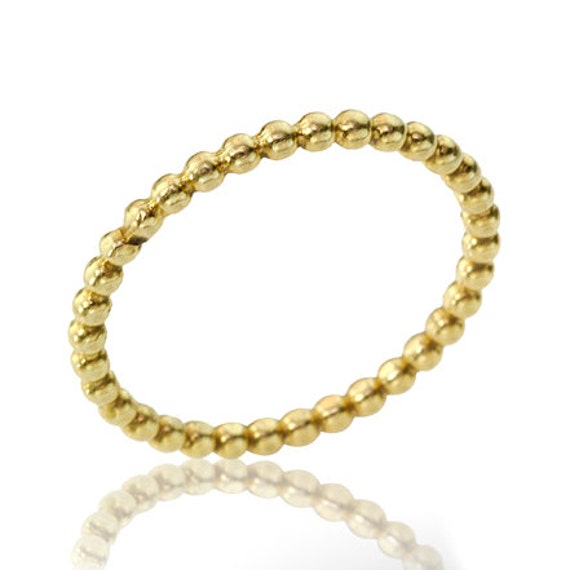 14k Gold Hand-Crafted Thin Beaded Wedding Band