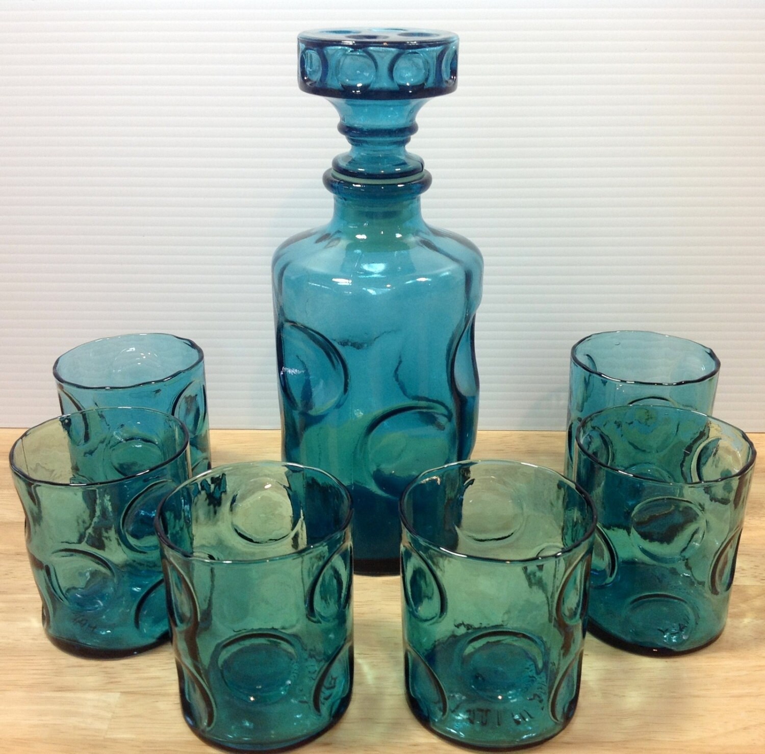 Vintage Italian Glass Decanter 6 Glass Set by ChicVintageGoods
