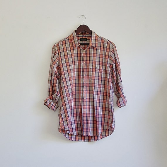 Vintage Mens Plaid Shirt 90s Plaid Shirt Cotton Shirt Long