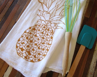 Tea Towel - Screen Printed Flour Sack Towel - Pineapple - Eco Friendly Hand Towel - Art Deco Kitchen Towel - Eco Friendly Cotton Flour Sack
