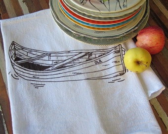 Tea Towel - Screen Printed Flour Sack Towel - Absorbent Kitchen Towel - Handmade - Canoe - Dish Towel - Camping - Eco Friendly Cotton Towel