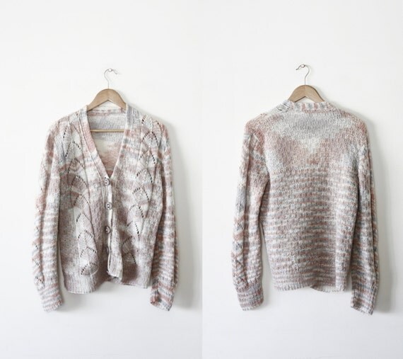 Soft pastels vintage cardigan sweater hand knitted buttoned