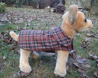 Brown Red and Black Plaid Coat- Size XX Small- 8 to 10 Inch Back Length - Or Custom Size