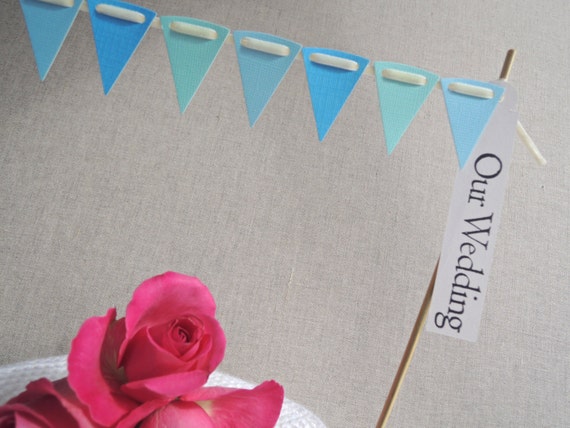 Cake bunting - Blue shades made with textured cardstock Choose your own greeting Perfect for a new baby boy MADE TO ORDER Il_570xn