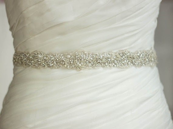 Bridal sash Antiqued silver Rhinestone Ivory sash by LeFlowers