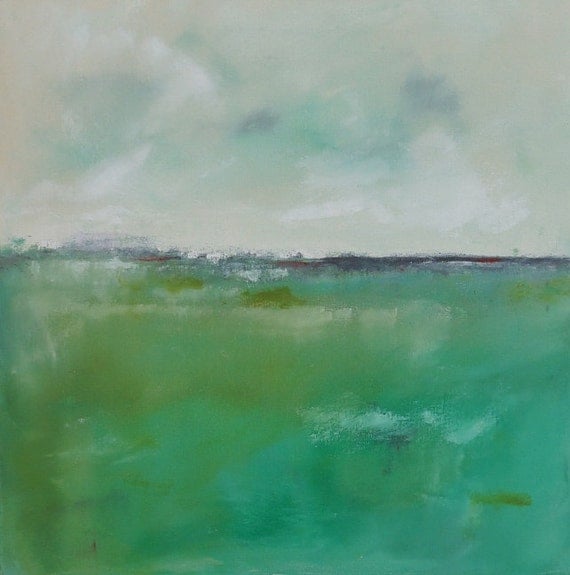 Green Landscape Seascape Painting Original Art - Coastal Greens 20 x 20