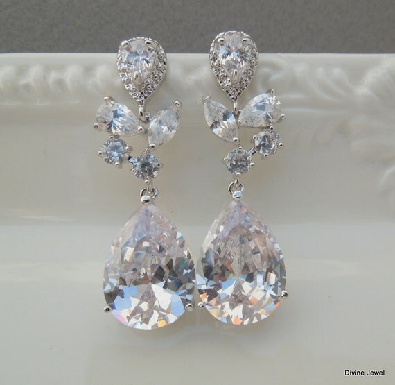 Bridal crystal earrings Wedding Rhinestone Earrings Cubic