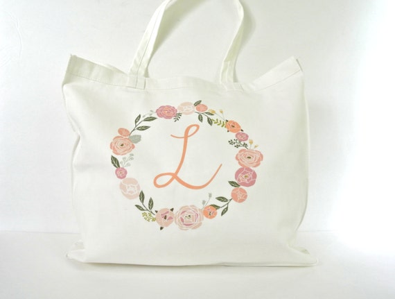 Custom Floral Initial Monogrammed Tote Bag - bridesmaid gifts, bride ...