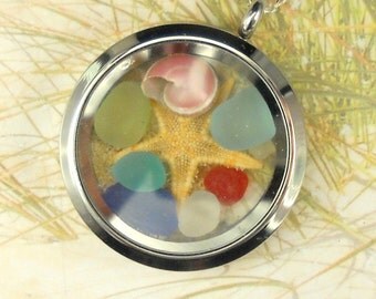 Ocean Memory Locket GENUINE Sea Glass Necklace RARE Eco Friendly Sea Glass Locket Beach Locket Beach Necklace
