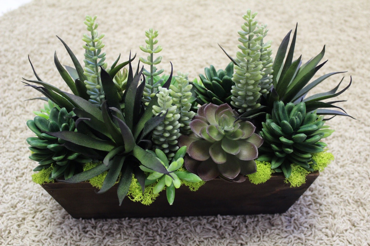 Artificial Succulent in a Rectangle Wood Box