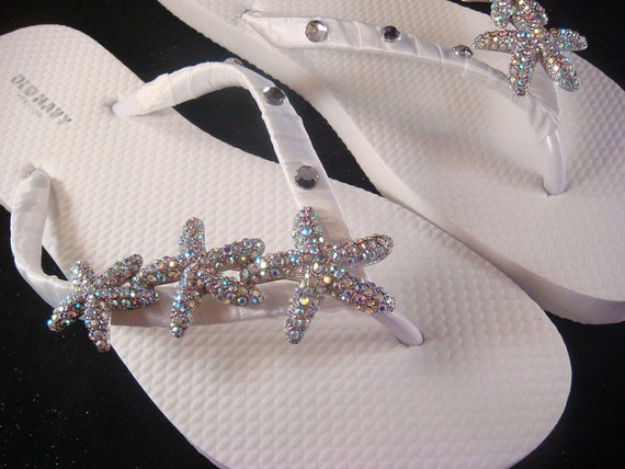 Wedding Flip Flops  Sparkling RHINESTONE STARFISH Beach Wedding Flip ...