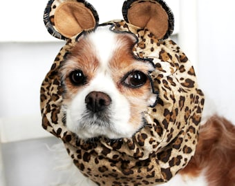 Leopard Ears Dog Snood - Stay-Put 3 Rows Elastic Thread - Pet Hat - Long ear covering - Specialty Snood