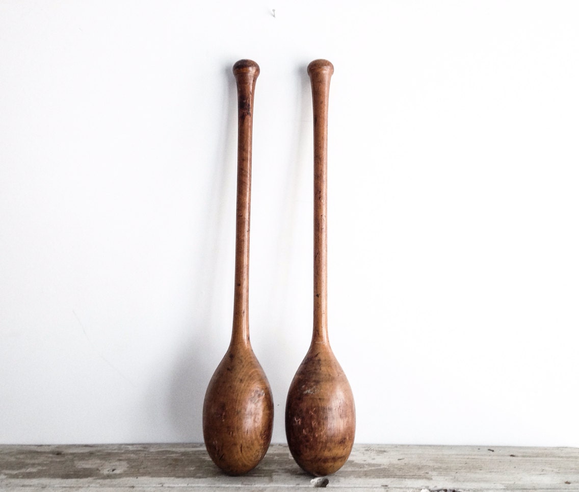 Pair of Antique Wooden Juggling Pins Circus Indian Clubs