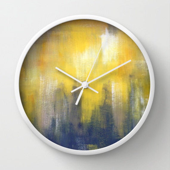 Yellow and Gray Wall Clock Yellow and Gray Wall by LizMosLoft