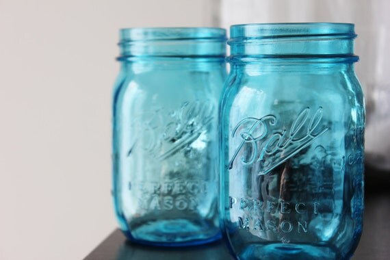 Set Of 6 Six Aqua Blue Mason Jars Jar Canning Jars Rustic