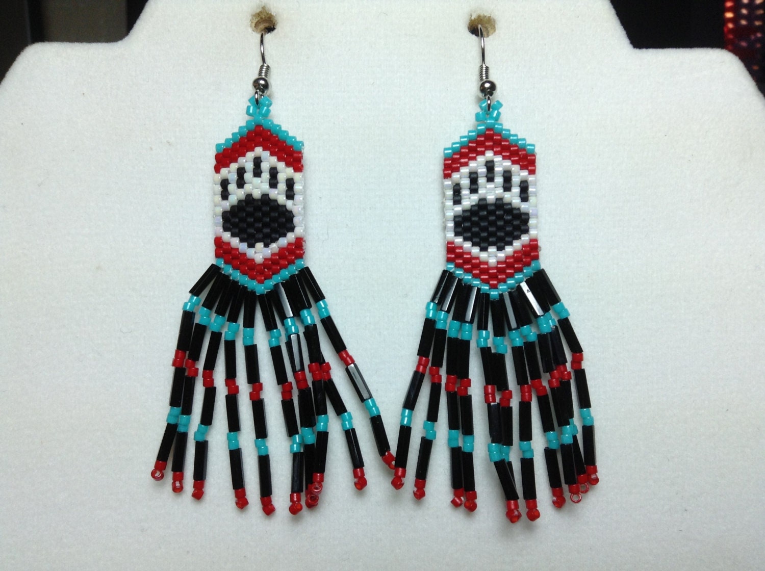 Native Bear Paw Beaded Earrings with Fringe by DoubleACreations