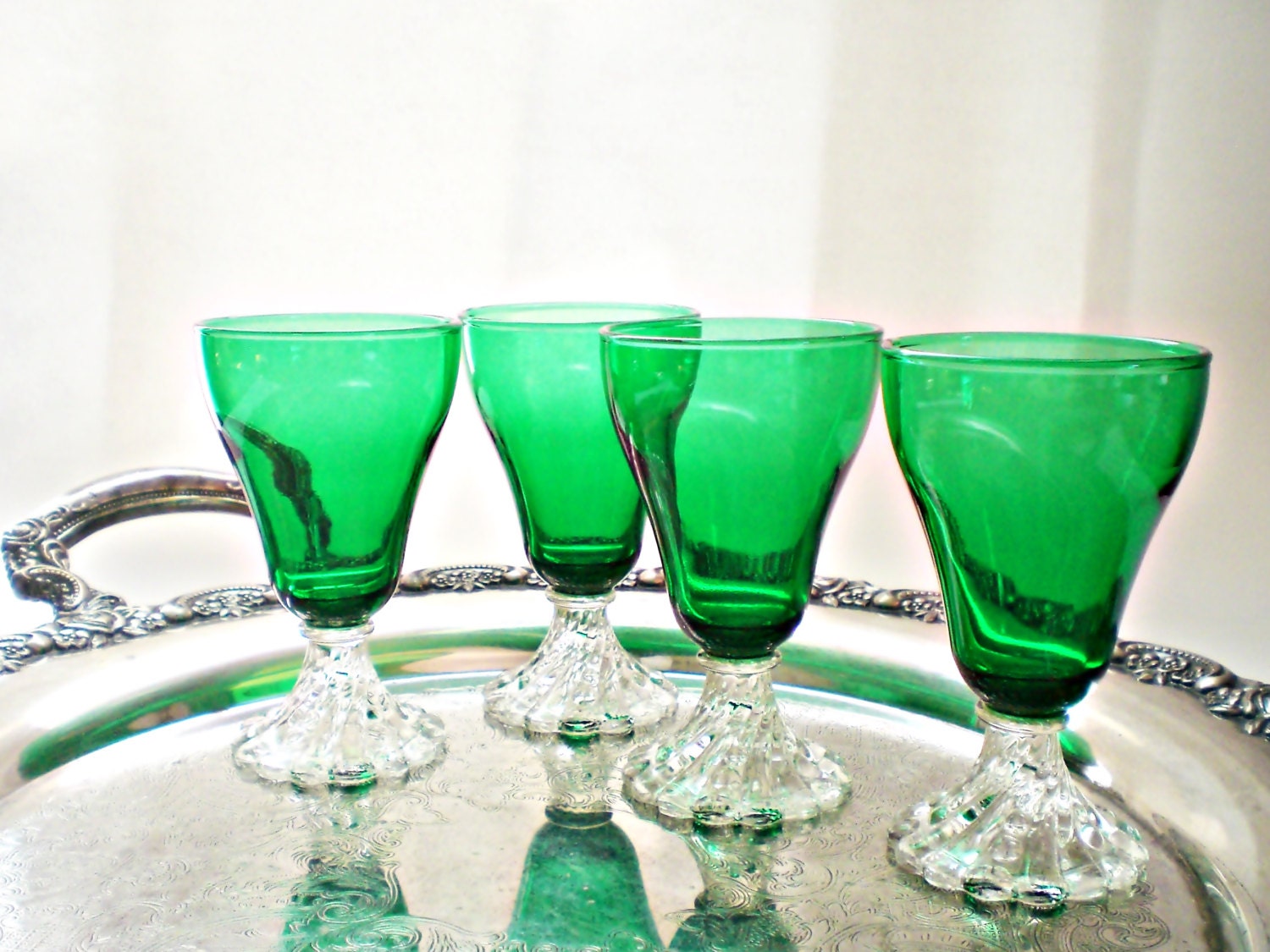 Vintage Green Glassware Juice Glass Stemware Juice Glasses