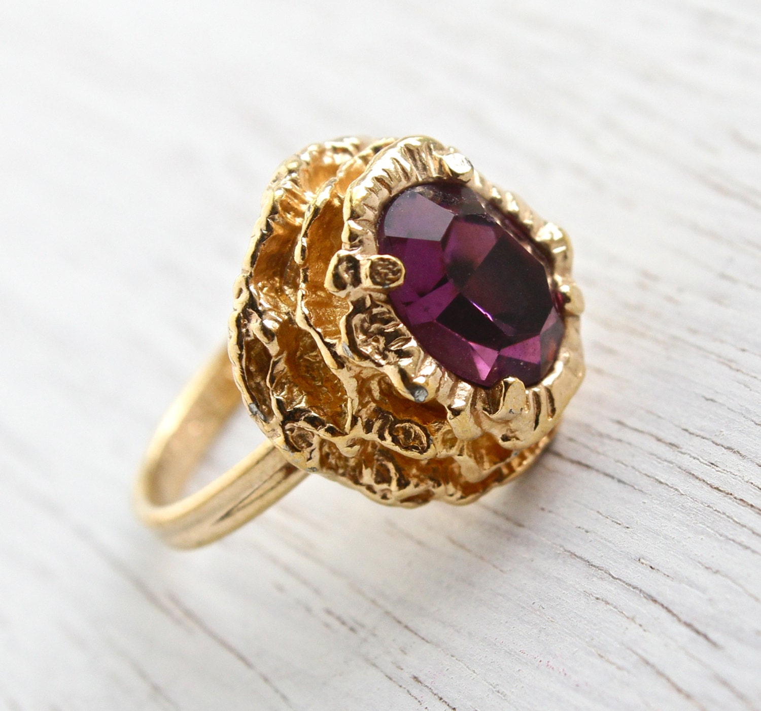 Vintage Faux Amethyst Ring Signed Sarah Coventry 1970s