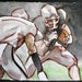 Football: Crashing the Citadel, watercolor on Rives BFK 14"x11" by Kenney Mencher