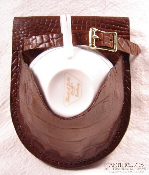 Dark Brown Crocodile Pattern Leather Teacup Holster with