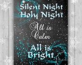 Christmas PRINT, Wall Print, Chalkboard Wall Art, Printable Art, SILENT NIGHT Print Instant Download, Snowman and Snow Digital Print Il_170x135