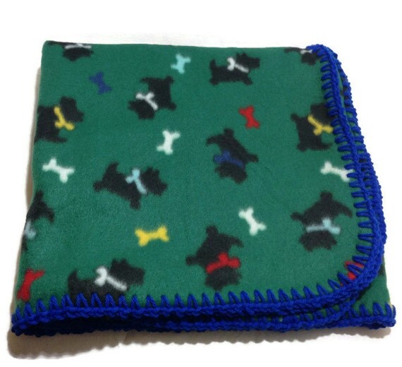 Green Scotty Dog and Bone Fleece Throw Blanket with Royal Blue